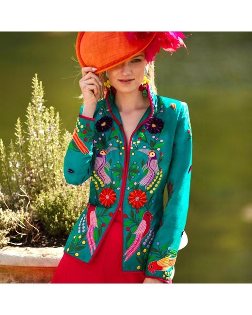 Beatrice von Tresckow Blue Jade Moroccan Birds Short Nehru Jacket