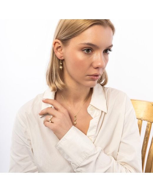 Spero London Metallic Sterling Rhombus 3D Pearl Necklace & Earring Set