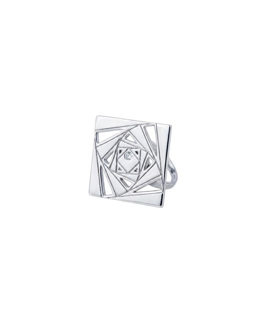 Gutta Design White Loop Ring Rhodium Plated