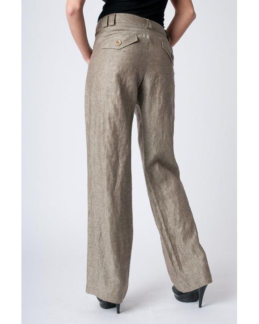 Conquista Natural Straight Linen Pants Khaki