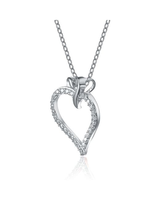 Genevive Jewelry Metallic Sterling Silver Cubic Zirconia Double Heart Pendant Necklace