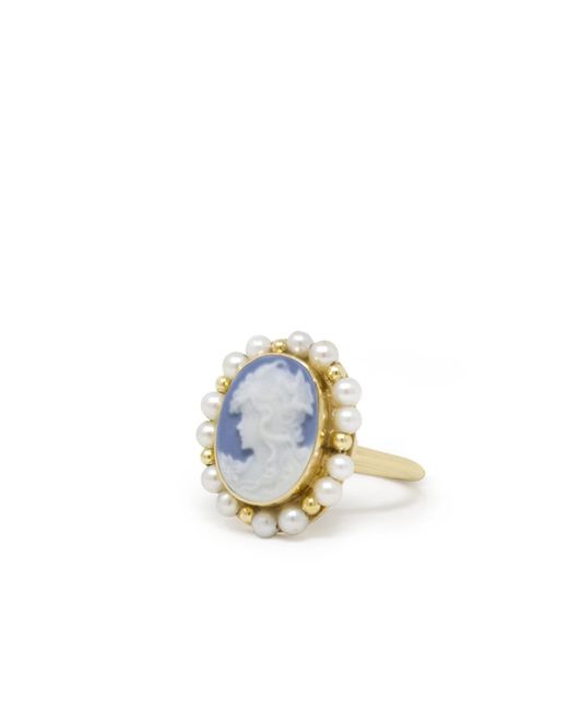 Vintouch Italy Blue Little Lovelies Sky Cameo Ring With Pearls