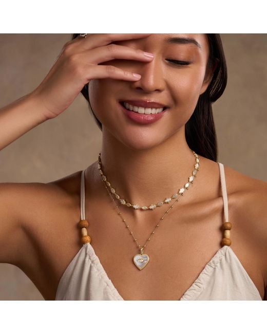 Karma and Luck Metallic Nurturing Energy Mother Of Pearl Heart & Evil Eye Necklace