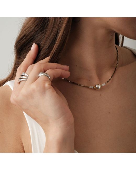 LINYA JEWELLERY Metallic Asel Ball Pearl Hematite Stone Necklace
