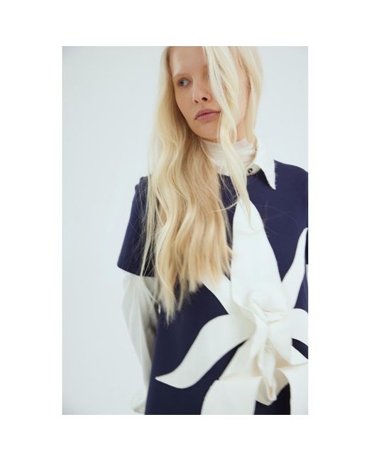 Julia Allert Blue Ankle-Length Knit Dress With Flower Detail