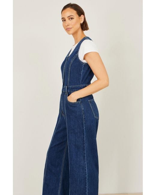 Yumi' Blue Denim Stretch Fitted Jumpsuit