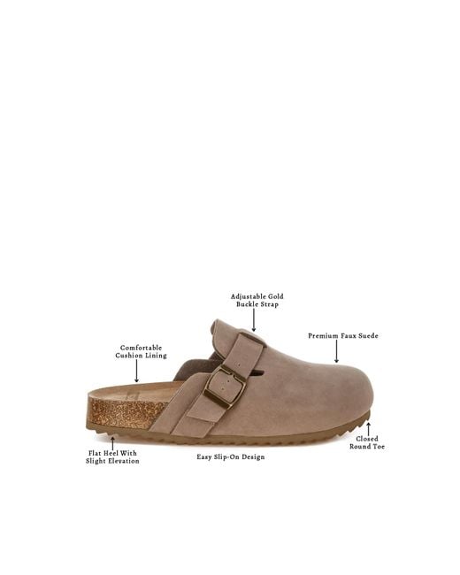 Rag & Co Brown Neutrals Ratiha Buckle Accent Slip-On Footbed Mules