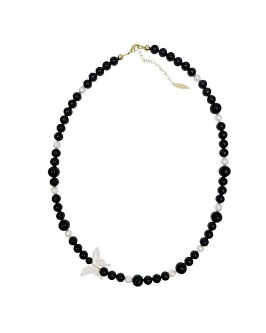 Farra Black Obsidian With Butterfly Charm Statement Necklace