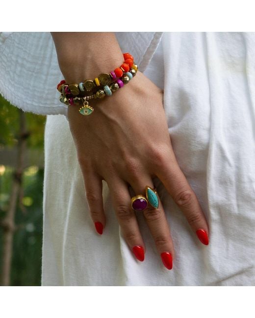Ebru Jewelry Red Sunset Breeze Evil Eye Beaded Bracelet Set