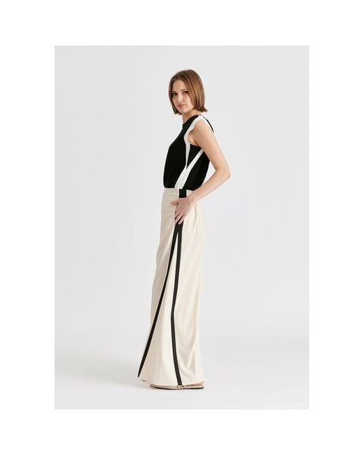 Paisie Natural Neutrals Contrast Trim Wide Leg Trousers