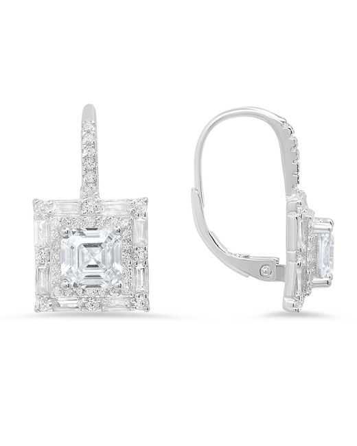 Kylie Harper Metallic Asscher Cut Halo Diamond Cz Leverback Earrings
