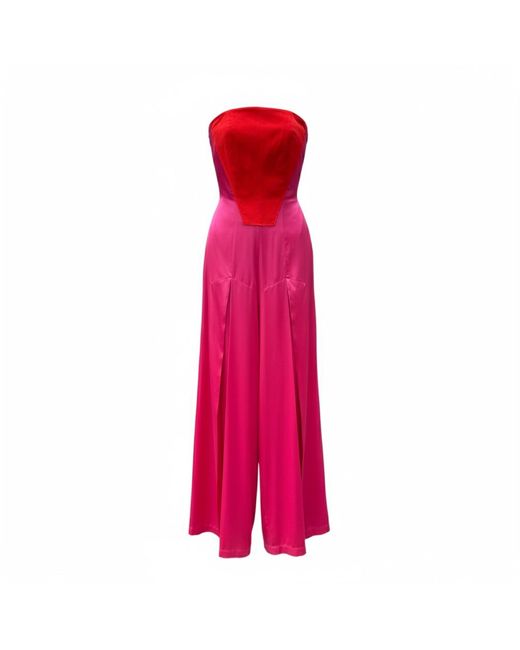 Imaatu Pink Shield Fuchsia Silk Alcantara Corset Jumpsuit – Luxury Wide-Leg