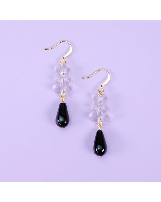 By Chavelli White Gummy Bear Pearl Drop Dangly Earrings