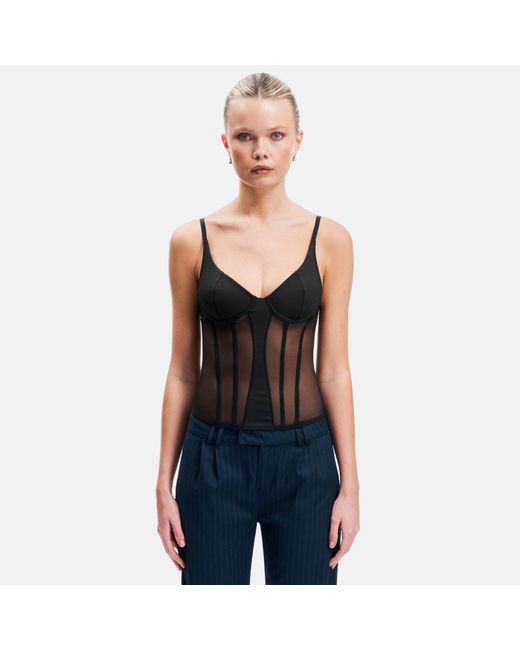 OW Collection Black Sivara Mesh Corset Top