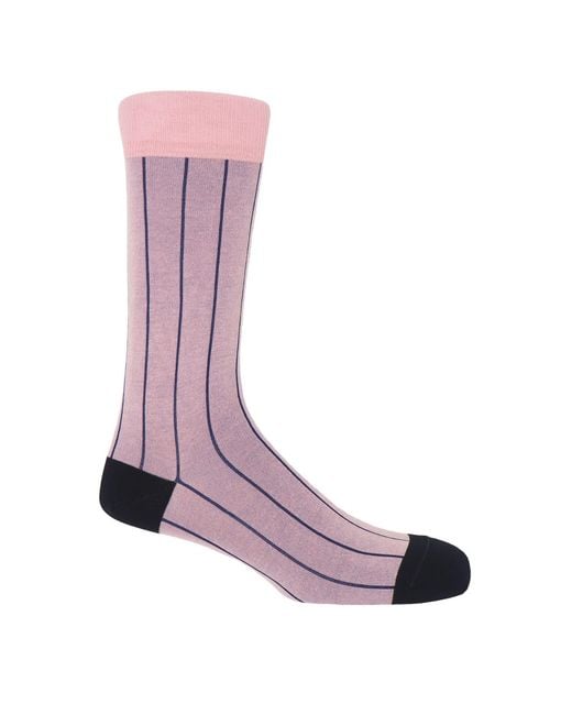 Peper Harow - Made in England Pink Mayfair & Pin Stripe Socks for men