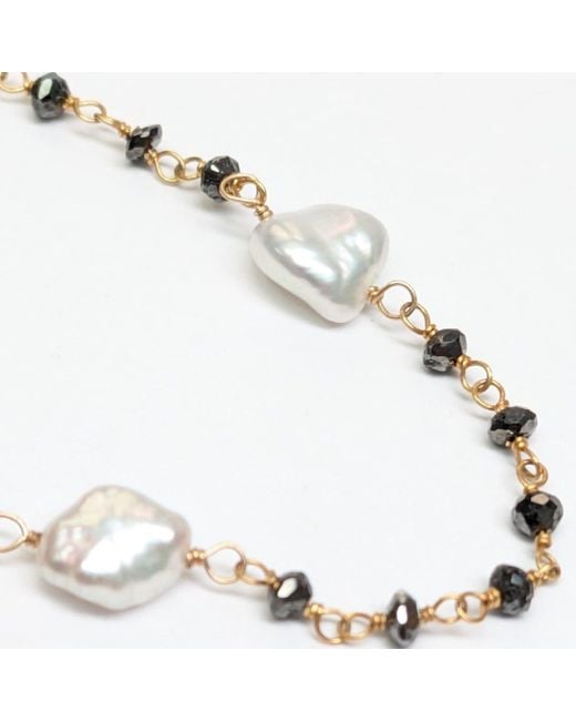 Rahul's Jewels Metallic 20" Genuine Diamond & Keshi Pearl Rosary Necklace