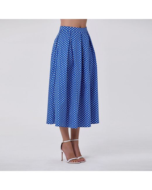 Smart and Joy Blue Flared Midi Skirt With Polka Dots