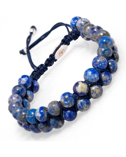 Ebru Jewelry Blue Lapis Lazuli Stone Two Row Beaded Woven Striking Bracelet for men