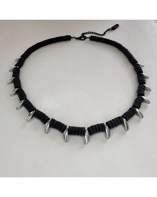 WAIWAI Black Spike Leather Collar Necklace