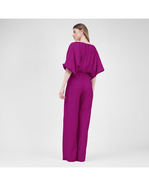 BLUZAT Purple Fuchsia Linen Matching Set With Flowy Blouse And Wide Leg Trousers