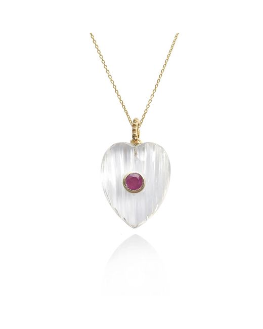 Hye Jane Jewelry Metallic Amie Clear Quartz With Ruby Heart Pendant