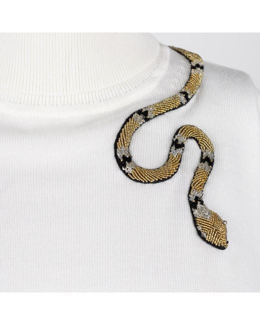 House of Laines London White Neutrals Laines Couture Wrap Snake Embellished Knitted Roll Neck Jumper