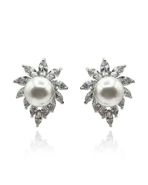 Michael Nash Jewelry Metallic Neutrals Nicoletta Shell Pearl And Marquise Diamond Clip On Earrings