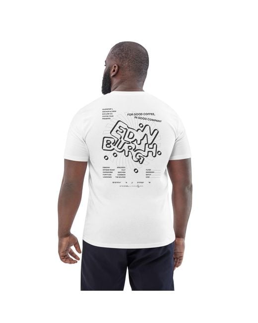 Anchor and Crew White Gustatory Edinburgh Coffee Scene Organic Cotton Embroidered T-Shirt for men