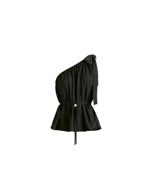 Paisie Black Sparkled One Shoulder Bow Top