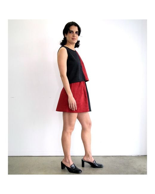 By Noa Rawitz Red Ultra Suede Sleeveless Color Blocked Top- And