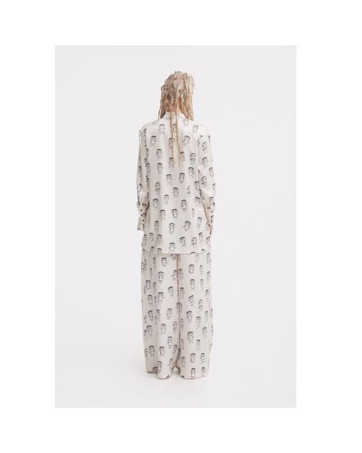 Julia Allert Black Neutrals Art Print Longline Tie Front Blouse – Ivory