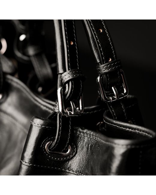 Time Resistance Black Leather Tote Bag For