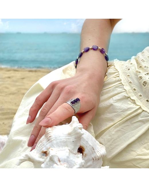 Farra Purple Amethyst With Flower Charms Double Layers Bracelet Or Choker