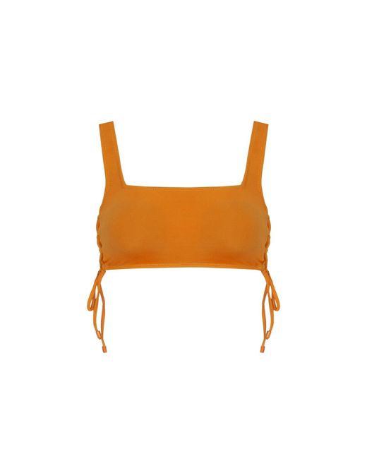 Rue Les Createurs Orange Rope Detail Square Neck Tobacco Bikini Top