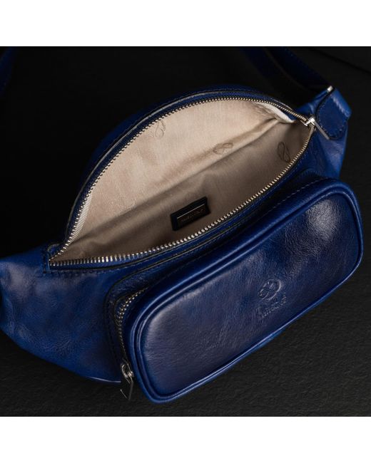 Time Resistance Blue Leather Sling Bag Belly Bag for men