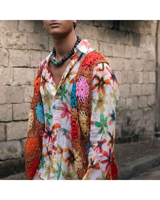 Casa Atelier by Ferdinando Fusco Multicolor Crochet Boyfriend Shirt for men