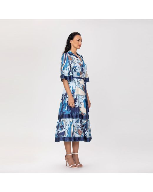 Smart and Joy Pink Midi Shirt Dress With Artistic Print And Tied Belt