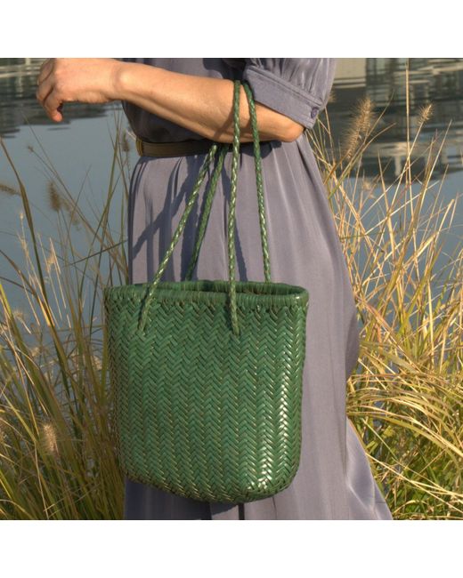 Rimini Green Zigzag Woven Leather Handbag In Small Size 'carla'