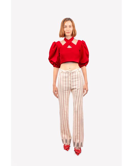 GUILLAUME ALEXANDRE Pink Striped High-Waisted Straight Pants