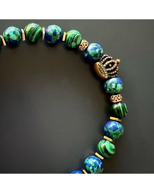 Ebru Jewelry Blue Malachite Stone Calmness Crown Charm Bracelet for men