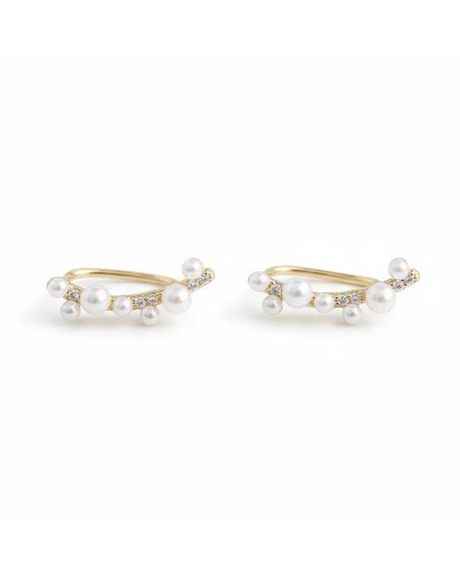 Angel Barocco Metallic Minimalist Freshwater Pearl Climber Earrings