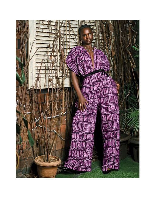 Chuks Collins Purple Ajah Batik Batwing Wide-Leg Jumpsuit