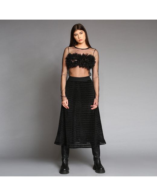 Silvia Serban Black One Layer Tulle Top With Volumetric Applications