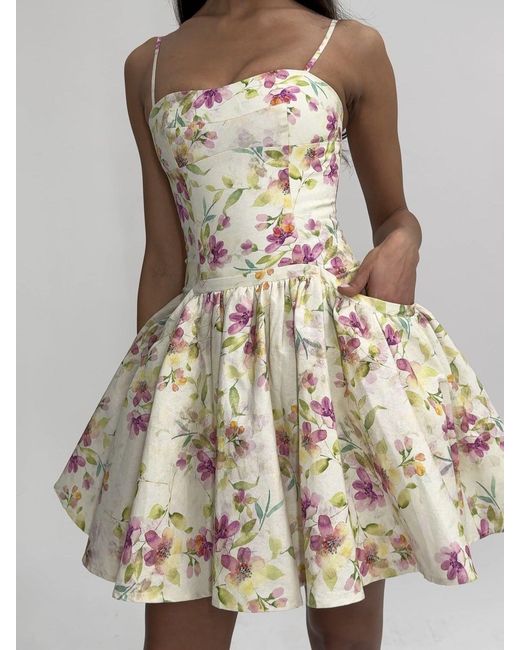 Miss Circle New York Multicolor Valda & Print Linen Mini Dress With Pockets