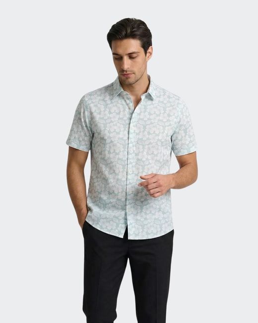 Vustra Blue Cotton Hibiscus Print Button-Down Shirt for men