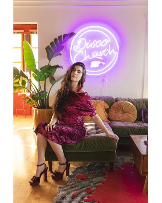 Jennafer Grace Red Bordeaux Crushed Velvet Angle Dress