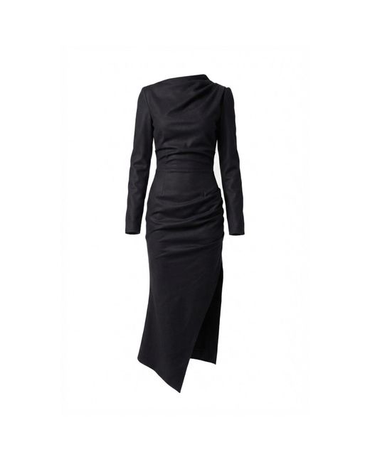 AVENUE No.29 Black Long Sleeve Asymmetric Midi Dress