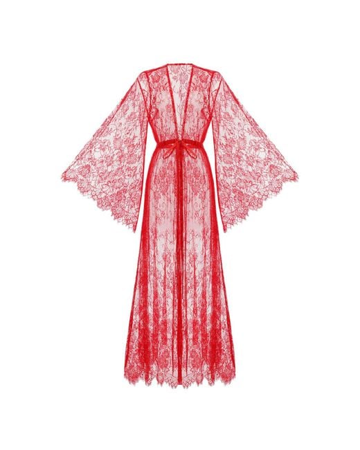 KÂfemme Red Sexy Lingerie Peignoir Lace Kimono Robe