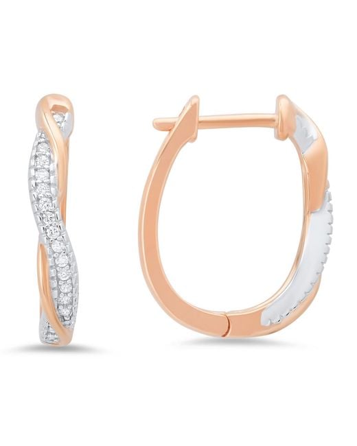 Kylie Harper White Sterling Two-Tone Diamond Cz Swirling Hoop Earrings