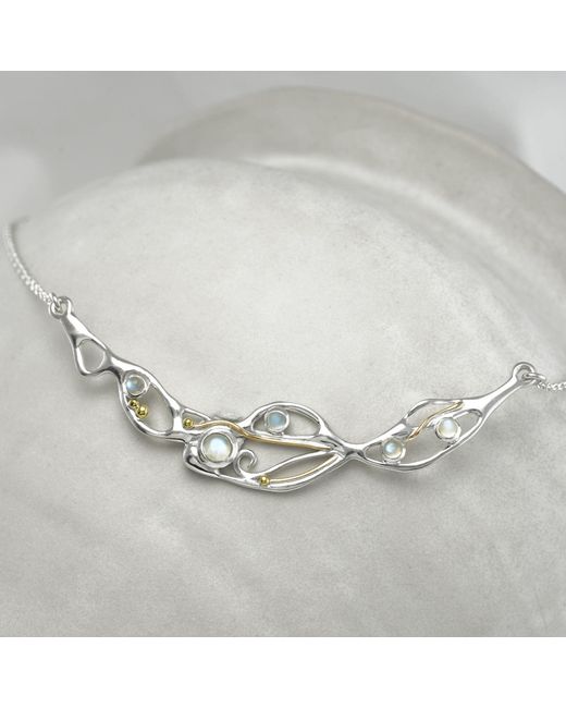 Isla Silver Metallic Moonstone Organic Flow Statement Necklace